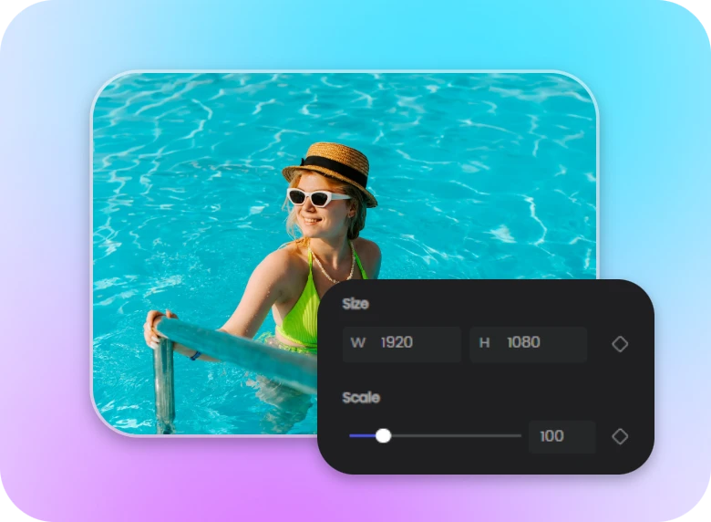 Edit the size and scale of the green swimsuit woman video