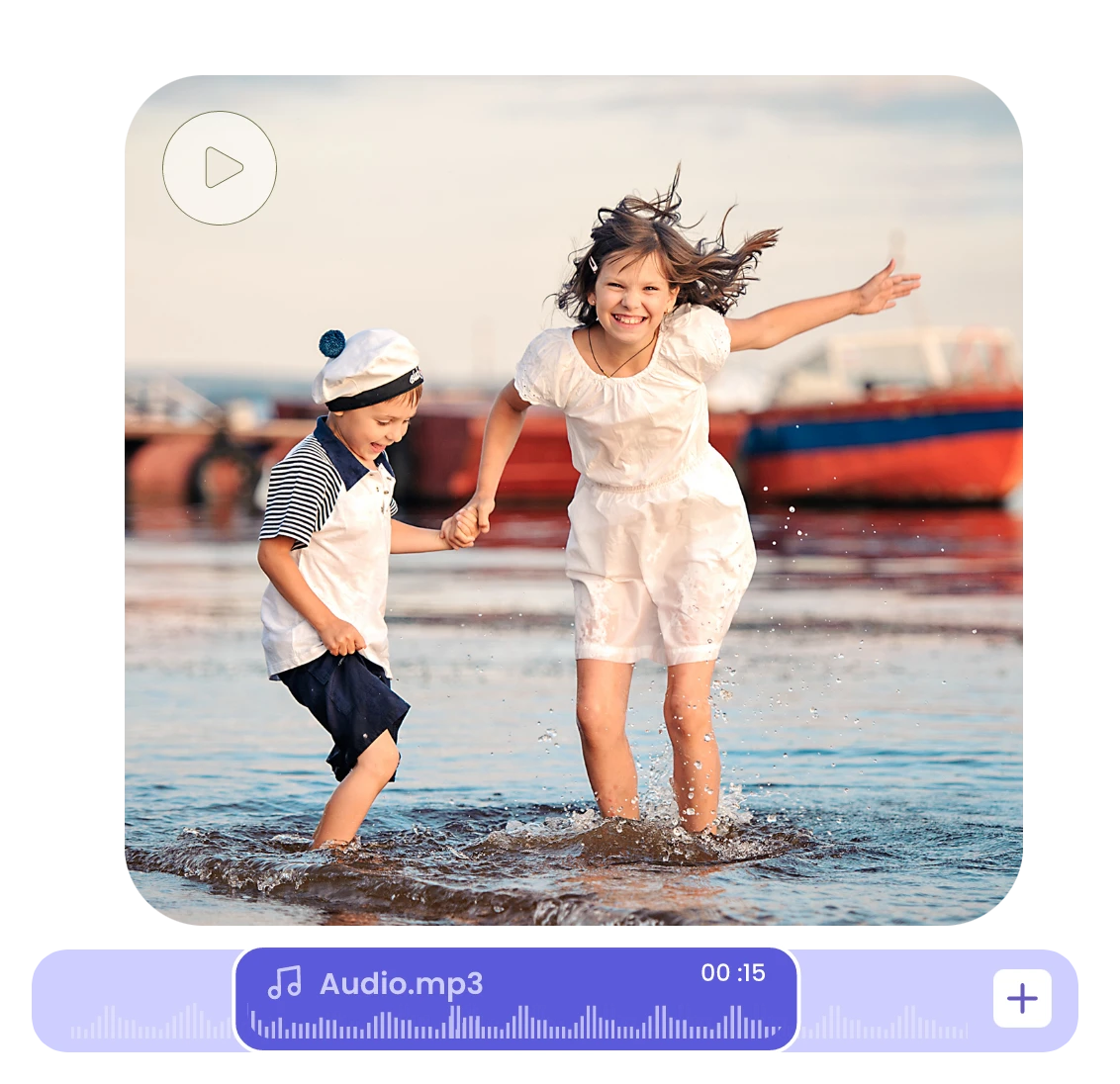 Add music to the video of a girl and a boy playing in the lake