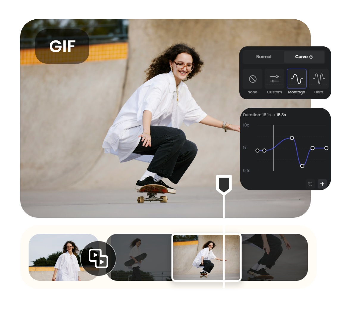 change the speed of a gif of a skateboard girl using the speed curve