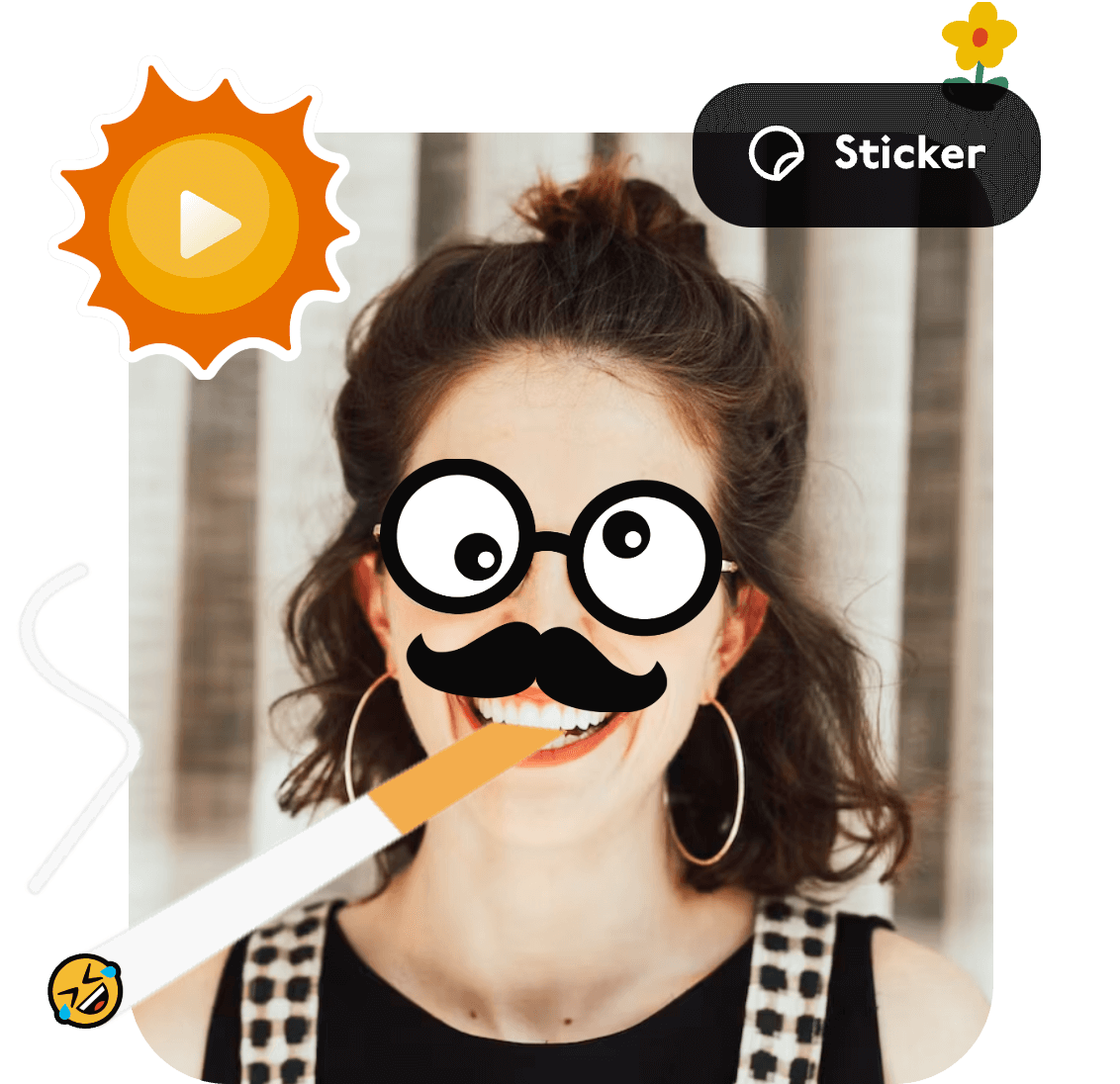 add funny stickers to a female video with Clipfly