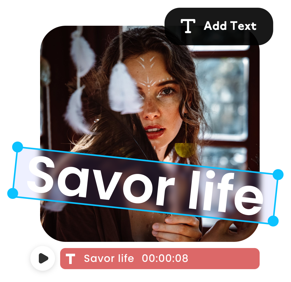 Add text of savor like to a video in Clipfly