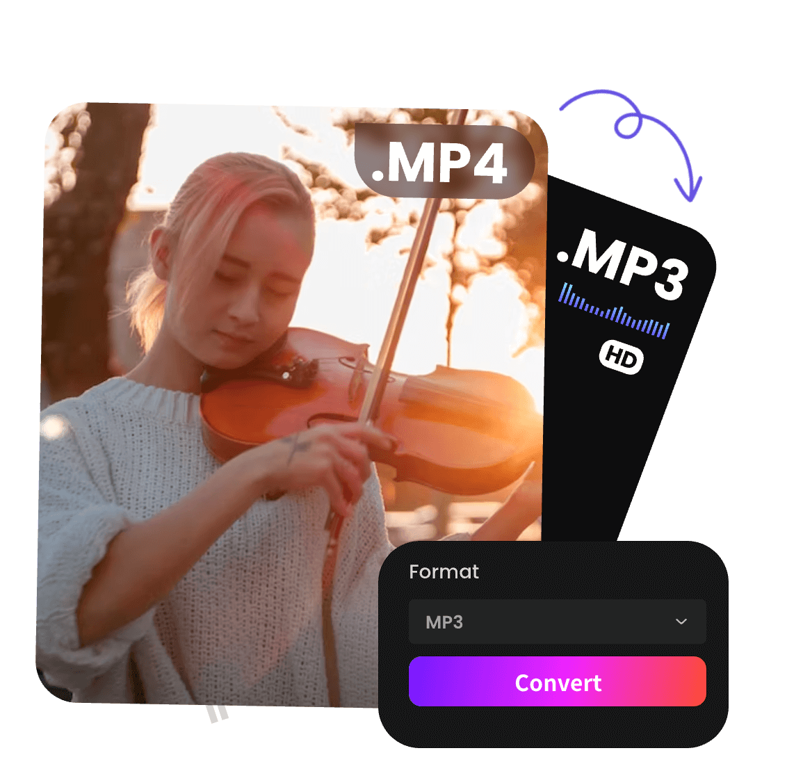 easily convert a video of a girl playing the violin from MP4 to MP3 with Clipfly's MP4 to MP3 converter