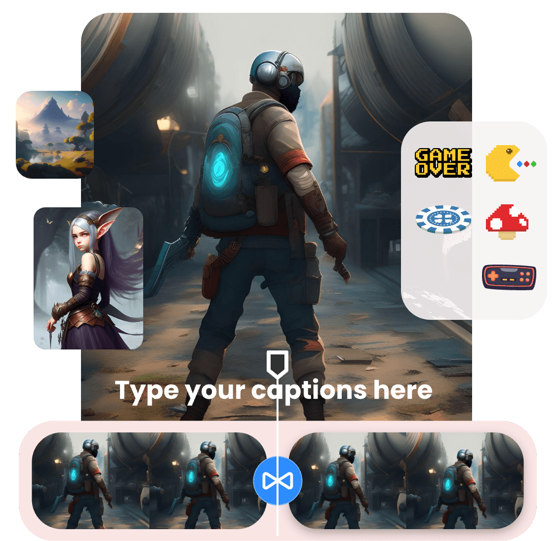 enhance a gaming video with images, text, stickers, and transitions in Clipfly's gaming video editor