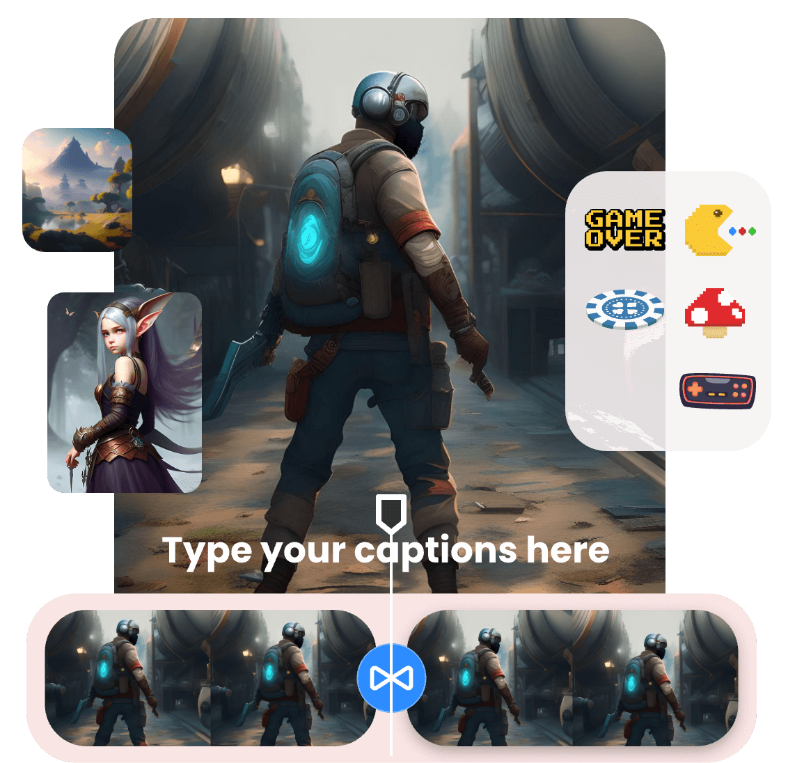 enhance a gaming video with images, text, stickers, and transitions in