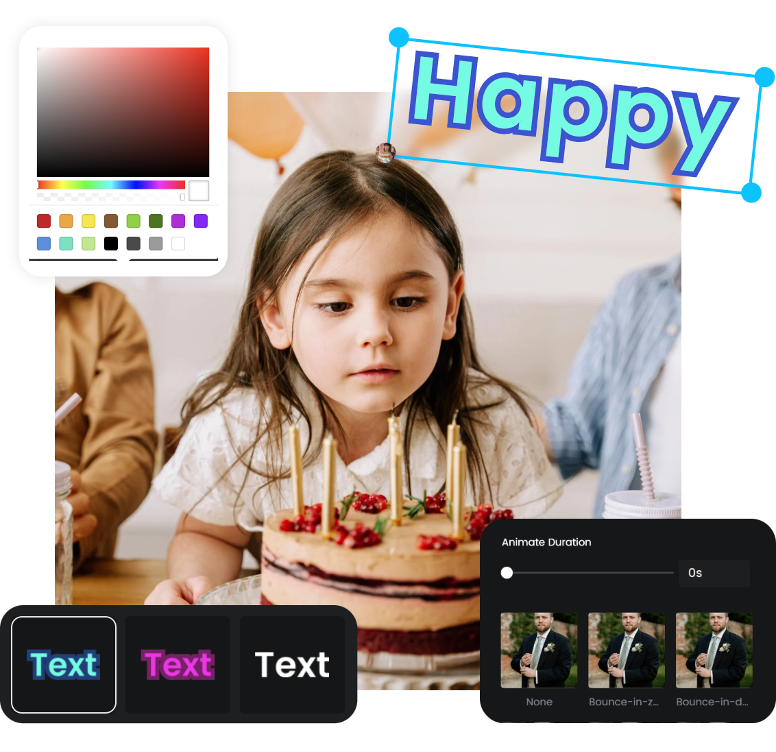customize the text’s color, effect and more in Clipfly