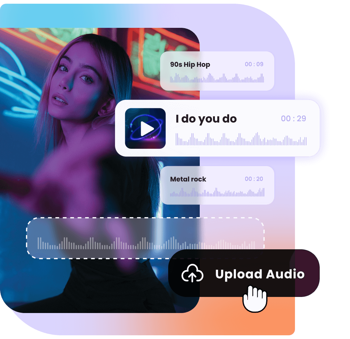 upload an audio for a music video or choose one from Clipfly audio library