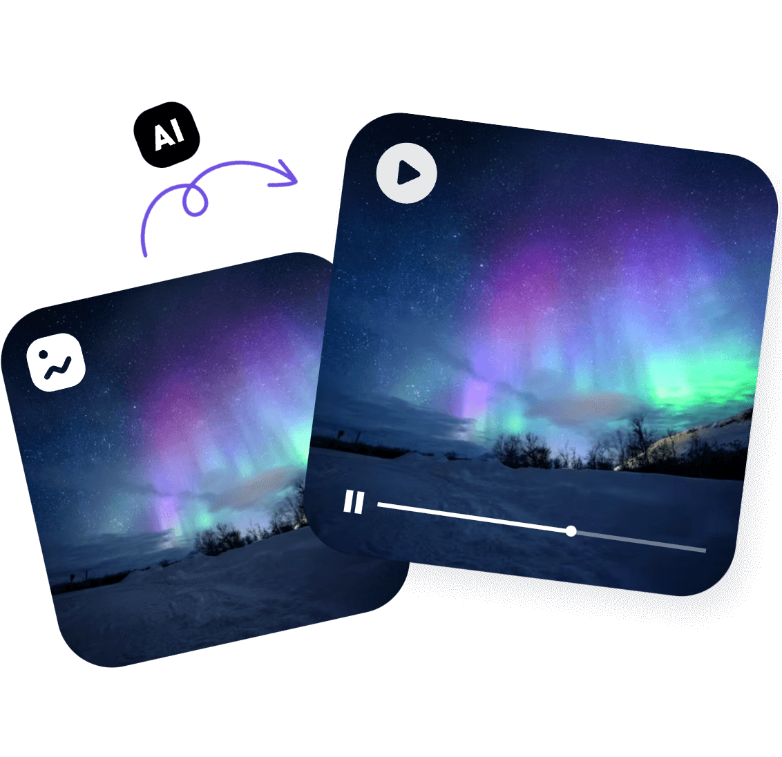convert a still aurora image to a dynamic video with AI photo animator
