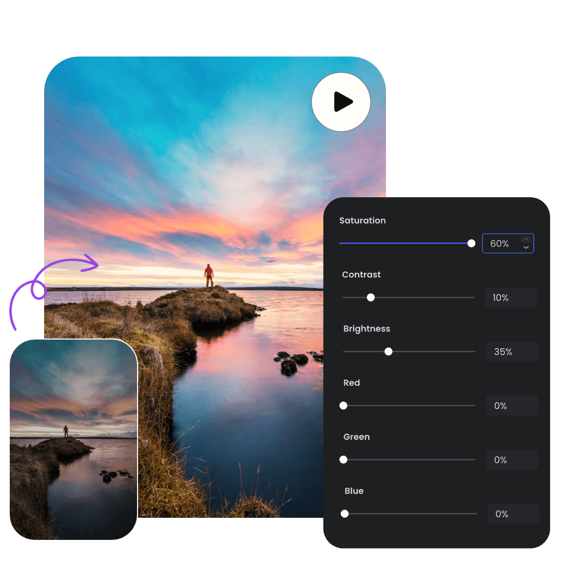 adjust a landscape video's color with Clipfly's video color correction tool and filters
