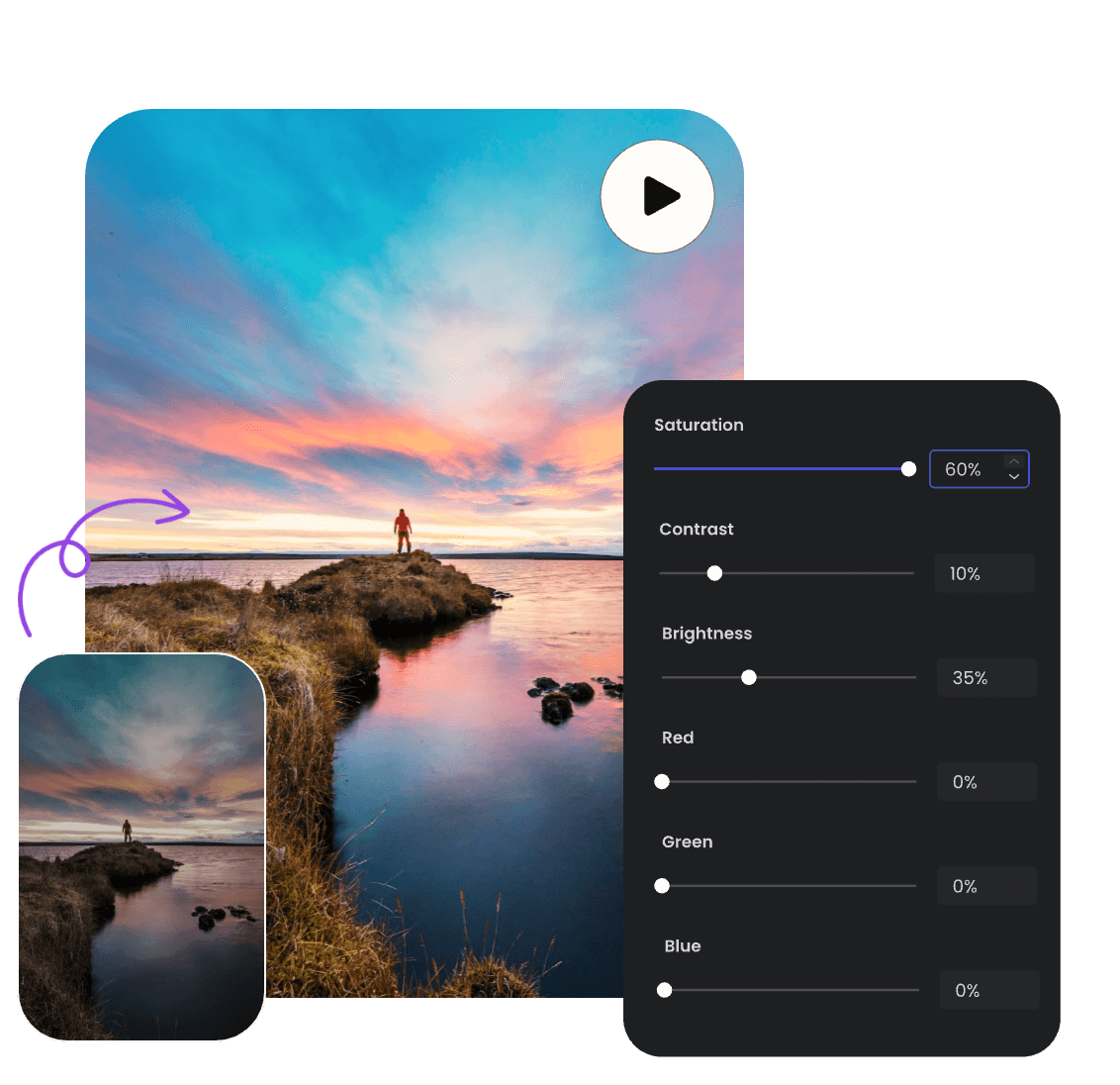 adjust a landscape video's color with Clipfly's video color correction