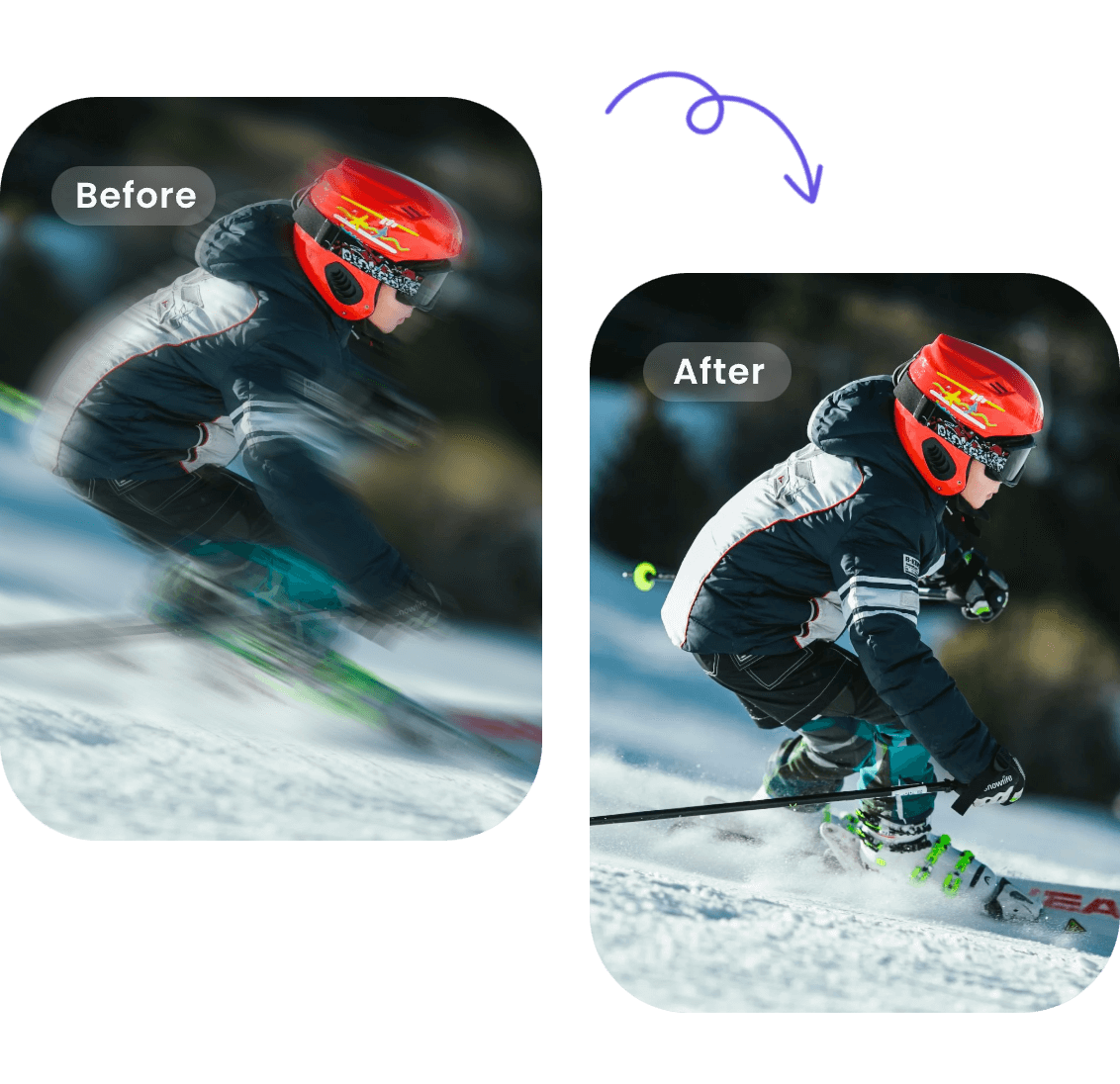 use Clipfly AI video enhancer to enhance slow-motion footage in a ski video