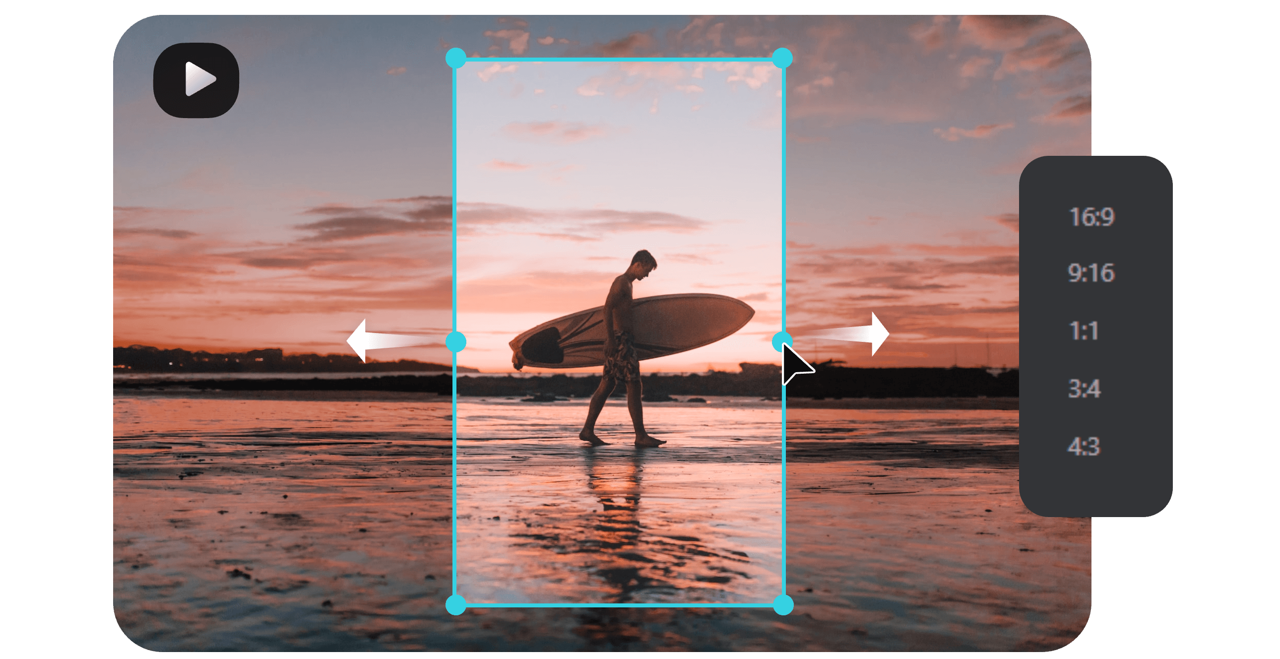 resize a video from landscape to portrait with the preset size options from Clipfly's video resizer