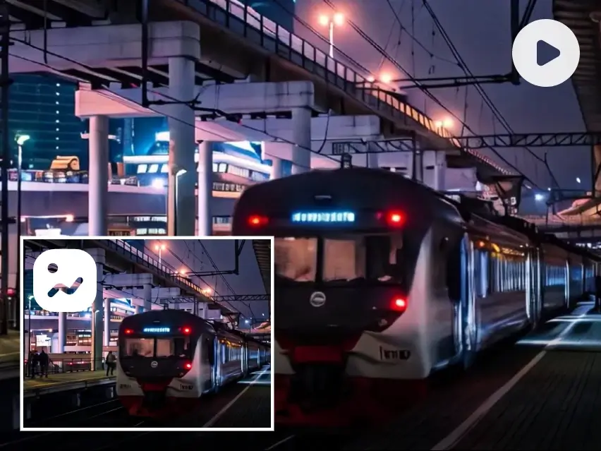 before and after effects of animating the still train image with Clipfly