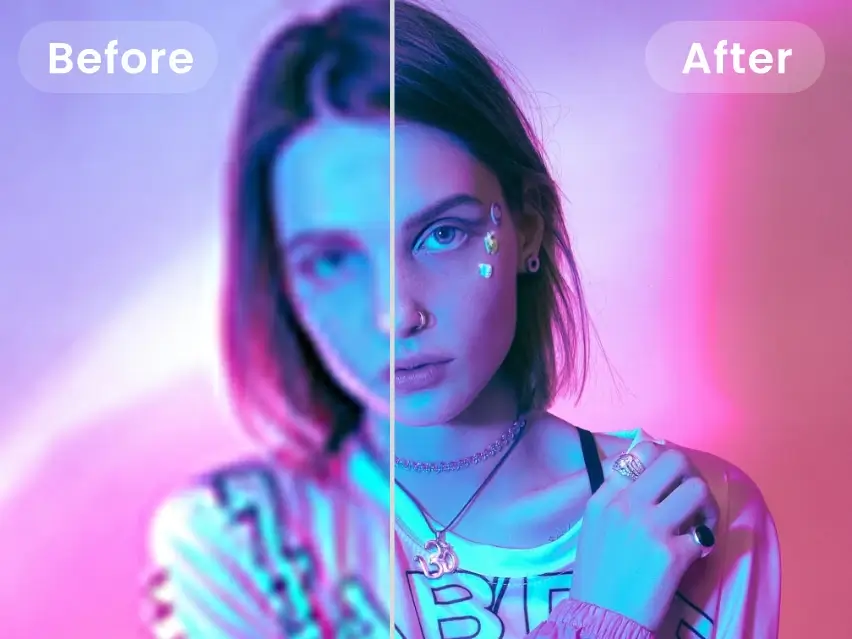 before and after effects of enhancing female video quality using Clipfly