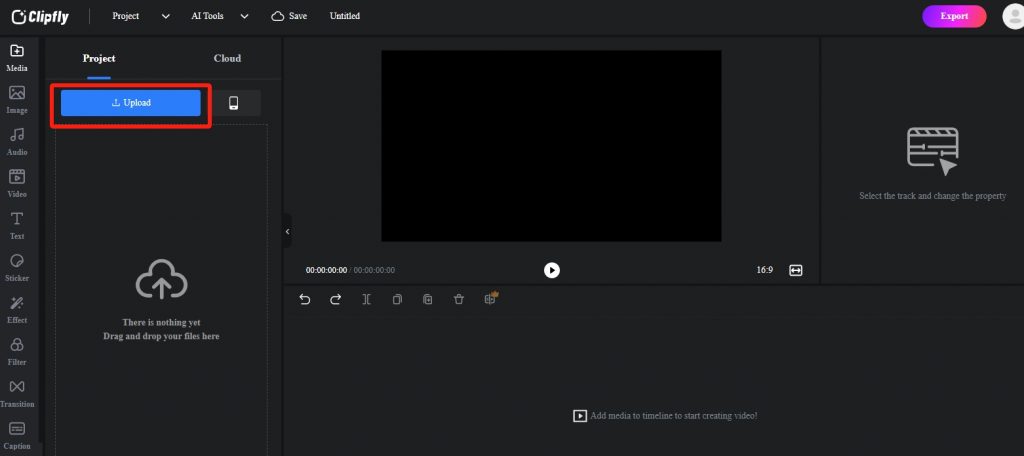 upload video media in Clipfly video editor