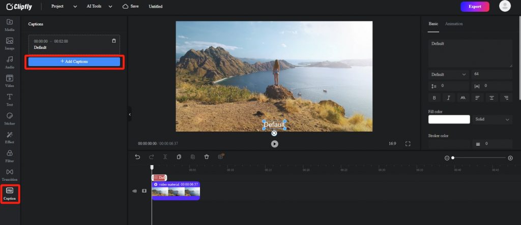 add captions to a video in Clipfly