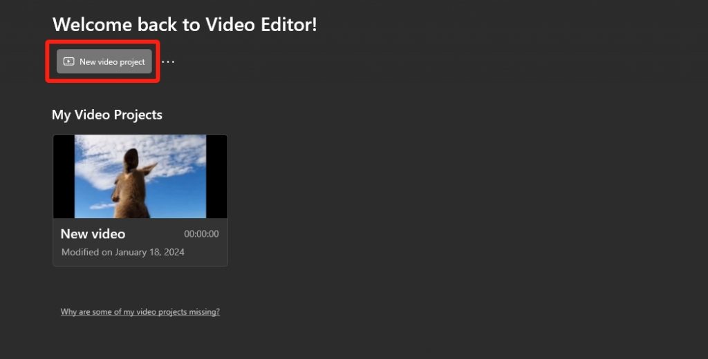 create new video project in video editor