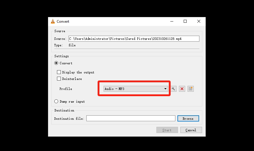 choose audio - MP3 option from the profile tab in the VLC media player