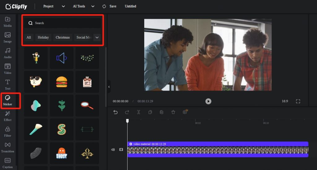 stickers in Clipfly's video editor